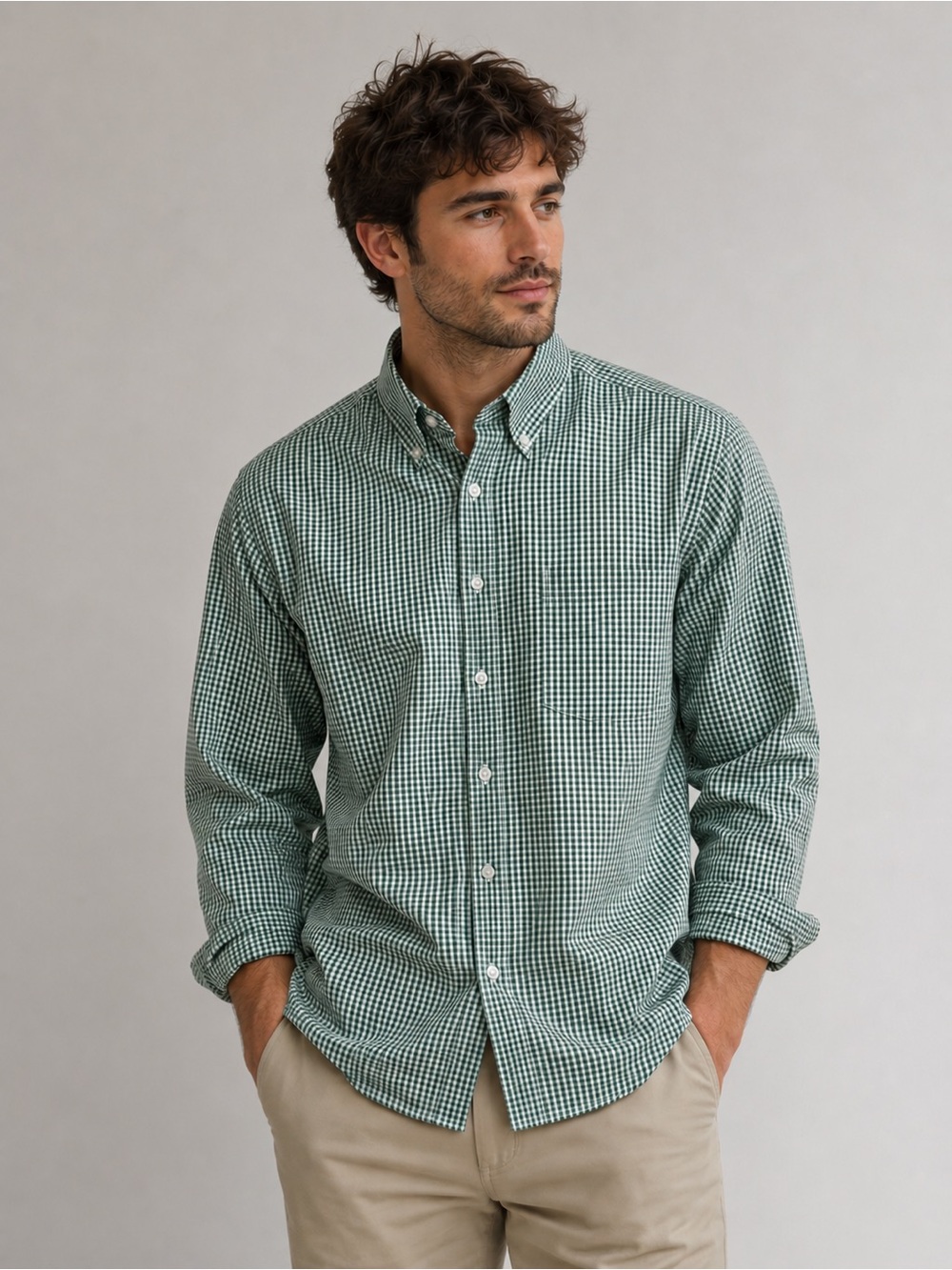 NWOT Paul Fredrick Men Green Plaid Tailored Fit Button Front Shirt 17 1/2 XL‎